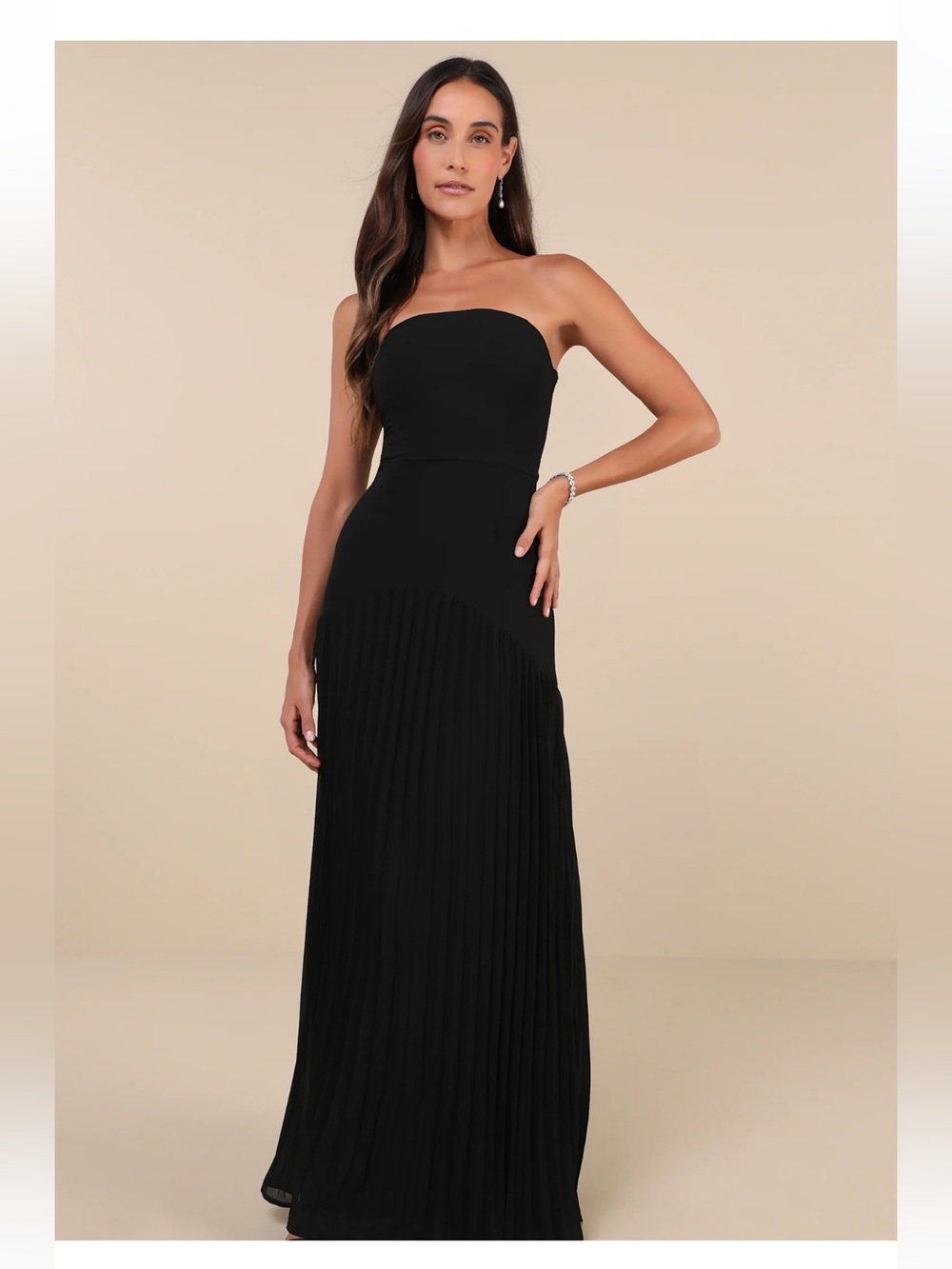 Lulu's Strapless Black Pleated Maxi Dress